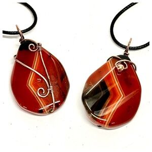 HAND CRAFTED Banded Agate Wire Wrapped Copper Unisex Double-Sided Necklace